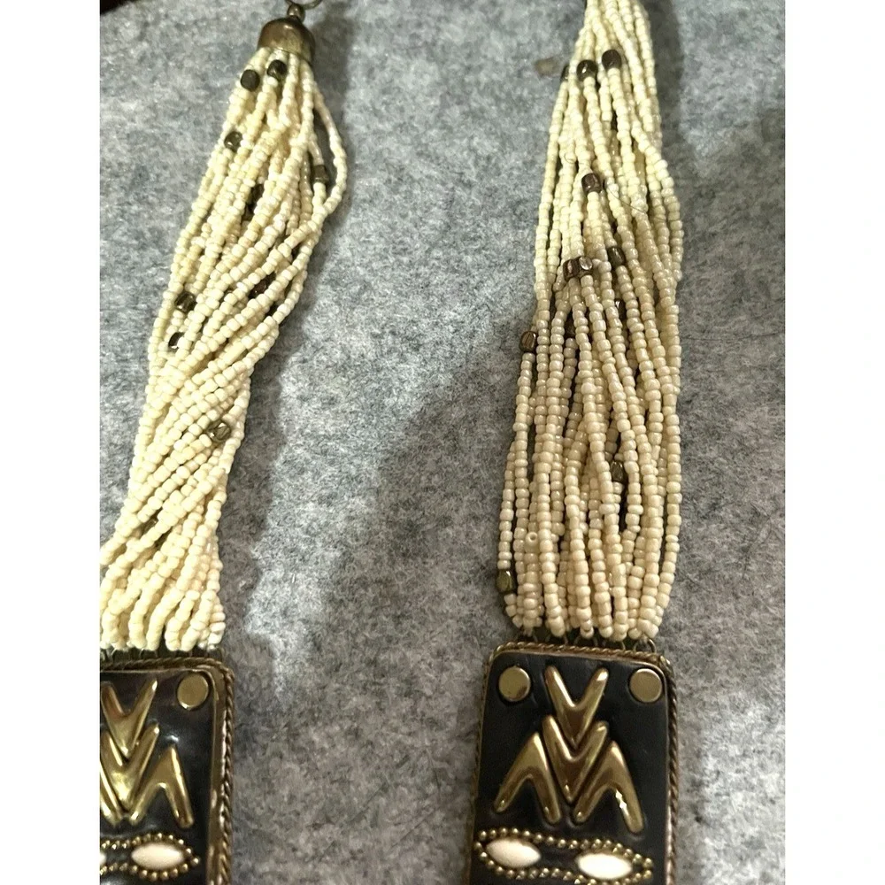 Vintage Necklace Multi Strand cream Seed Bead brass Round Beads 26